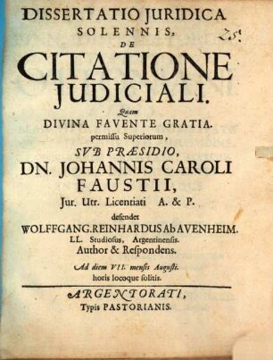 Diss. iur. sol. de citatione iudiciali