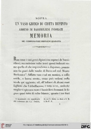 9: Sopra un vaso greco di Creta dipinto adorno di bassirilievi indorati : memoria