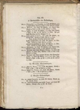 [Abbildungsbeschreibung] Tab. III. a) Portugiesische alte Goldmünzen [...] b) Goasche Goldmünzen [...] c) Goasche Silbermünzen [...]