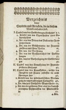 Verzeichnis derer Capiteln und Artickeln, die in diesem Wercke enthalten sind.