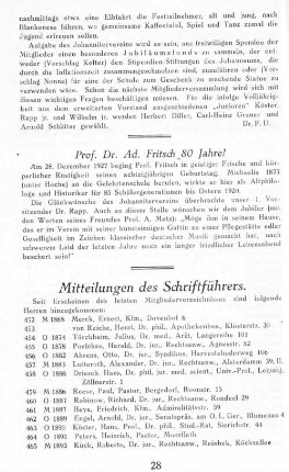 Mitteilungen des Schriftführers.