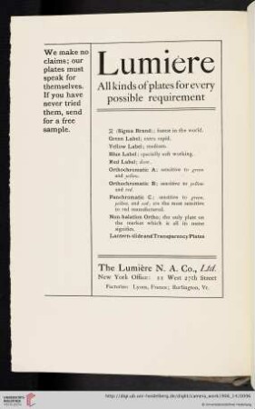 The Lumière N. A. Co. Ltd. [Plates]