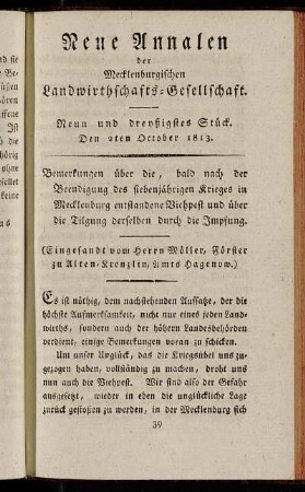 Neun und dreyßigstes Stück. Den 2ten October 1813.