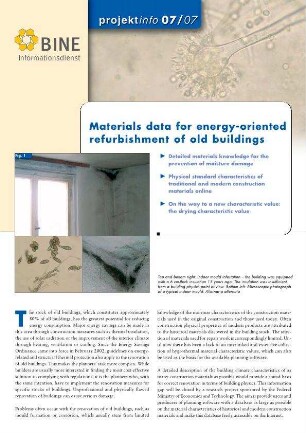 Material data for energy-oriented refurbishment of old buildings.