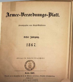 Armee-Verordnungsblatt. 1. 1867