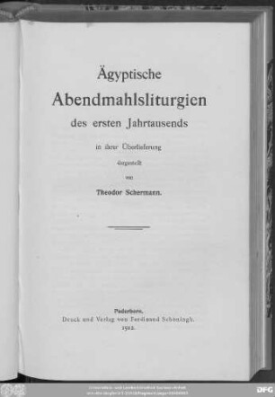 Ägyptische Abendmahlsliturgien des ersten Jahrtausends