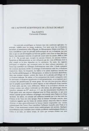 De L'Activité Scientifique De L'École De Milet Esin Kahya Université d'Ankara