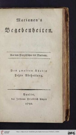 2. Theil, Letzte Abtheilung: Marianen's Begebenheiten