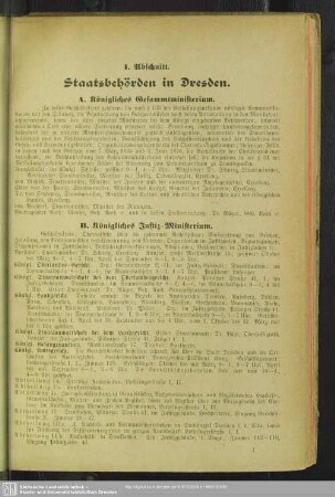 I. Abschnitt. Behördenverzeichnis : I. Abschnitt. Staatsbehörden in Dresden