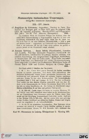 Manuscripte italienischen Ursprunges (Nr. 47 - 86)