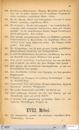 XVIII. Möbel (Nr. 674 - 719)