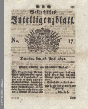 No. 17, Dienstag den 28. April 1801