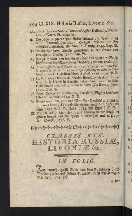 594-646, Classis XIX: Historia Russiae, Livoniae &c. - Classis XXIV: Historia Ordinum Equestrium
