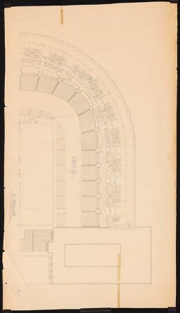 Fußballstadion in der Kongresshalle, Nürnberg: Grundriss 2. und 3.OG (Oberring 1 und 2) (rechte Hälfte), 1:200
