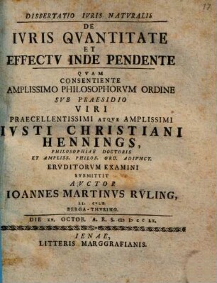 Dissertatio Ivris Natvralis De Ivris Qvantitate Et Effectv Inde Pendente