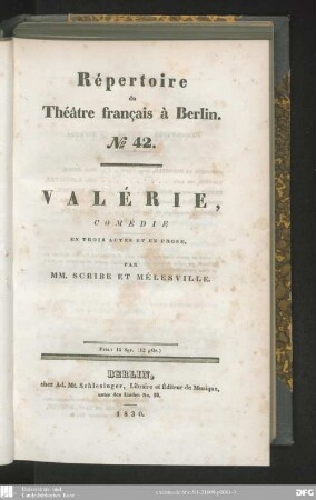 Valérie : comédie en trois actes et en prose