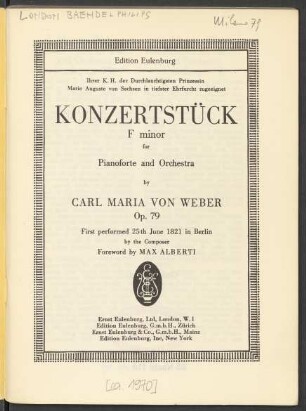 Konzertstück F minor for pianoforte and orchestra : op. 79