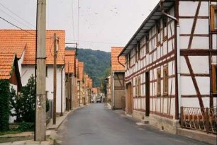 Carl-Grübel-Str., Hauptstraße des Dorfes, Ensemble überwiegend giebelständiger Häuser