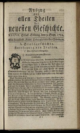 XXXVII. Stück. Coburg, den 9. Sept. 1752.