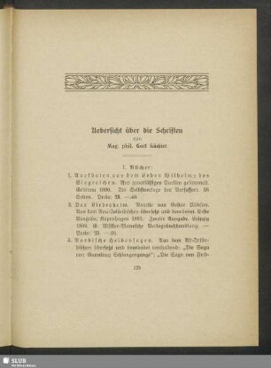 Uebersicht über die Schriften von Mag. phil. Carl Küchler