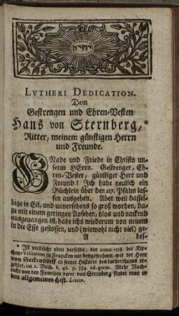 Lutheri Dedication. Dem Gestrengen und Ehren-Vesten Hans von Sternberg [...]