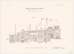 Regierungsgebäude, Koblenz Präsidenten-Wohnhaus und Saalbau: W-Ansicht 1:100