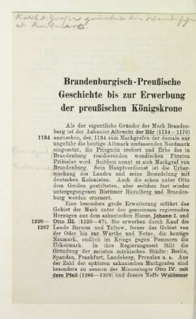 Brandenburgisch-Preußische Geschichte bis zur Erwerbung der preußischen Königskrone