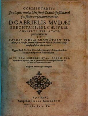 Commentarius in aliquot titulos libri sexti Codicis