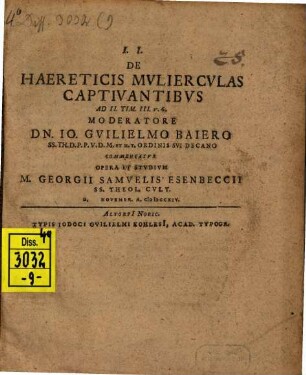 De haereticis mulierculas captivantibus, ad II. Tim. III. v. 6.