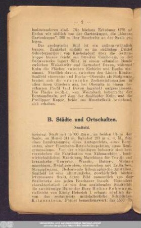 B. Städte und Ortschaften.