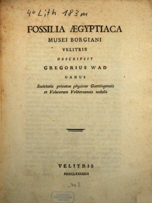 Fossilia Aegyptiaca musei Borgiani
