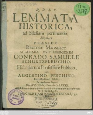 Lemmata Historica, ad Silesiam pertinentia