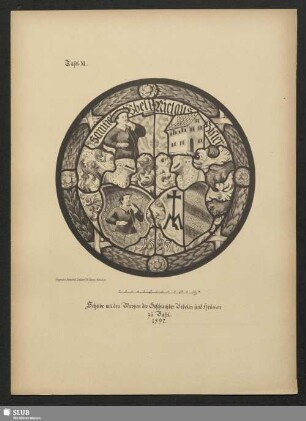 Scheibe mit den Wappen der Geschlechter Uebelin und Heusler zu Basel