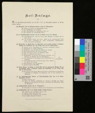 Hof-Anlage: Bei der Vermählungsfeierlichkeit am 24. Mai 1913 im Königlichen Schlosse zu Berlin werden speisen: […]