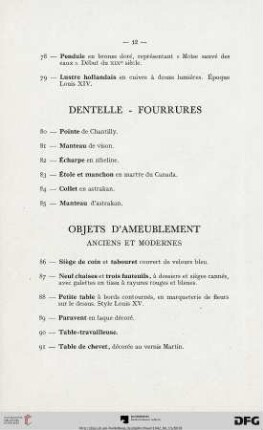 Objets d'Ameublement anciens et modernes (Nr. 86-109)