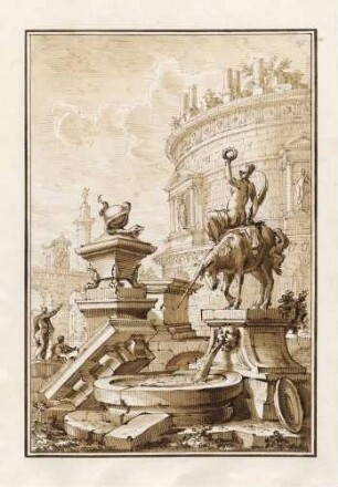 Architekturphantasie mit Brunnenanlage mit Einhorn, aus den "Disegni di Prospettiva Ideale", Bl. 41