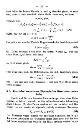 § 2. Die zahlentheoretischen Eigenschaften dieser rekurrenten Reihe.
