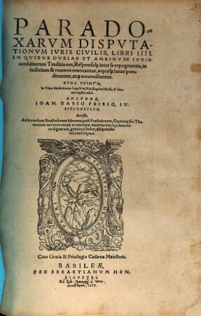 Paradoxarum Disputationum Iuris Civilis, Libri IIII : libri quatuor