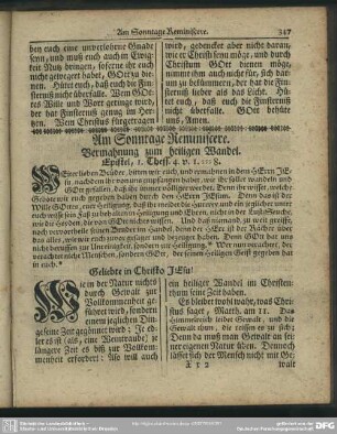 Am Sonntage Reminiscere. Vermahnung zum heiligen Wandel. Epistel, 1. Thess. 4. v. 1 - 8