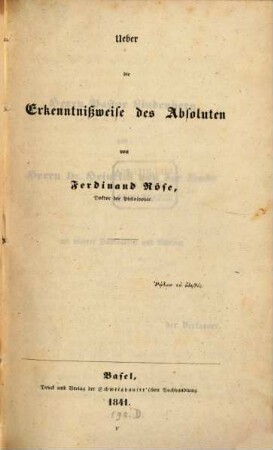 Ueber die Erkenntnißweise des Absoluten