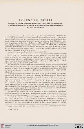 26: Lorenzo Ghiberti : certezza di notizie e discordia di giudizii, goticismo e classicismo, il rilievo pittorico, la superiorità della prima sulla seconda porta e l'arte del Ghiberti