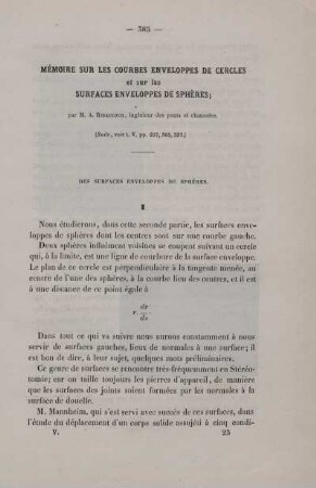 Mémoire sur les courbes enveloppes de cercles et sur les surfaces enveloppes de sphères.