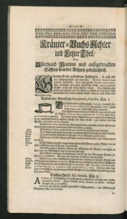 Achter und Letzter Theil. Von allerhand Gummi und außgedruckten Säfften/ so in der Artzney gebräuchlich