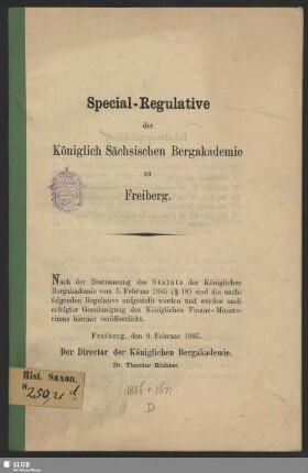Special-Regulative der Königlich Sächsischen Bergakademie zu Freiberg