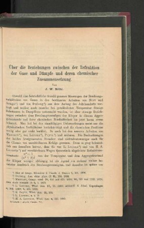 Über die Beziehungen zwischen der Refraktion der Gase und Dämpfe und deren chemischer Zusammensetzung.