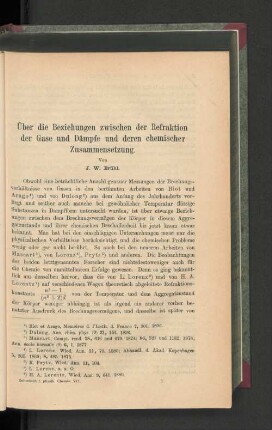 Über die Beziehungen zwischen der Refraktion der Gase und Dämpfe und deren chemischer Zusammensetzung.