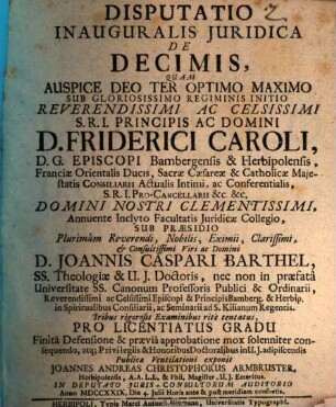 Disputatio inauguralis juridica de decimis