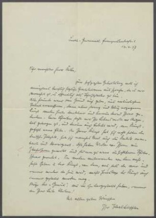 Brief von Karl Scheffler an Georg Kolbe