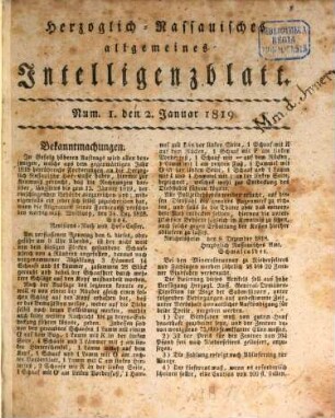 Herzoglich-nassauisches allgemeines Intelligenzblatt. 1819