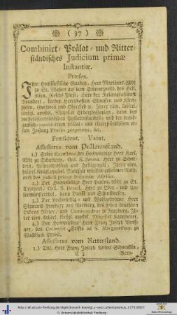 Combinirt-Prälat- und Ritterständisches Judicium primae Instantiae.